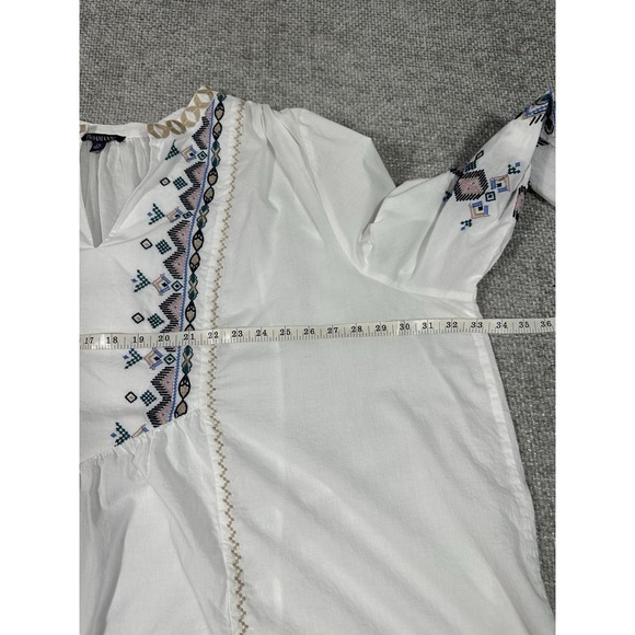 Roamans Top Womens 32W White Peasant Boho Embroidered Tunic Shirt Cotton - Picture 4 of 12